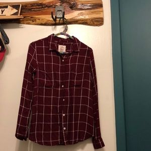 Button up boyfriend top in burgundy plaid